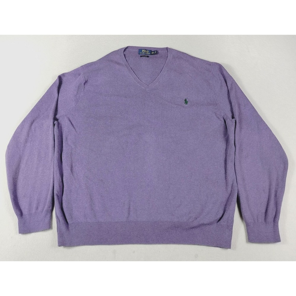 Polo Ralph Lauren Sweater Mens 2XL Purple Pima Cotton V Neck Pullover Knit Pony